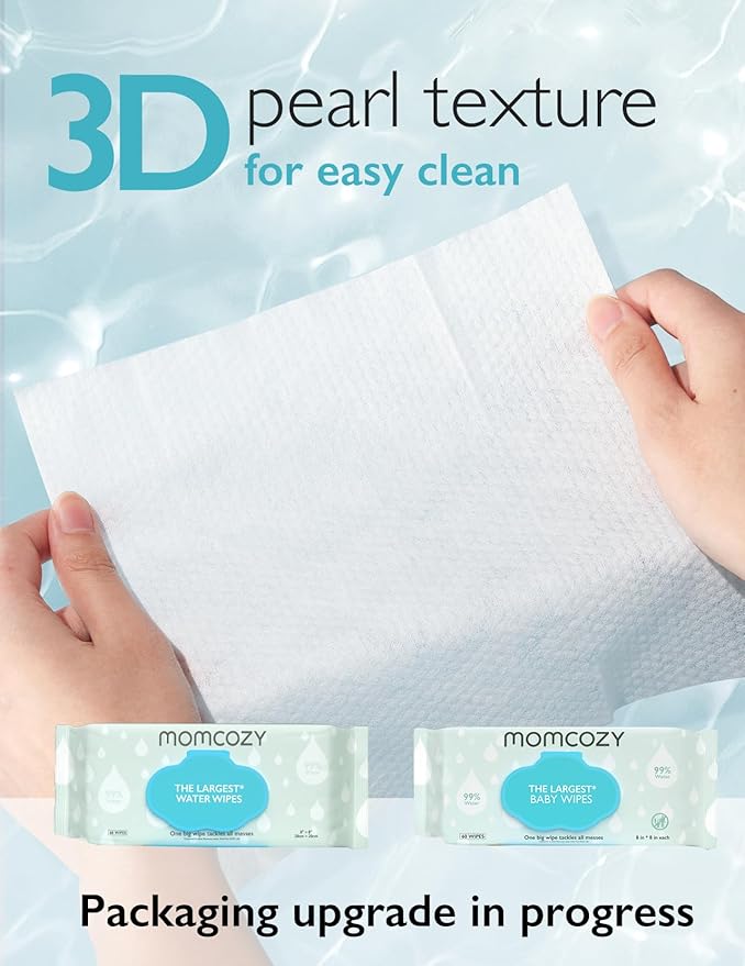 Momcozy Water Baby Wipes-Extra Large Size Design, 99% Water Based Wipes, Unscented & Hypoallergenic, Cleansing & Moisturizing Baby Wipes for Sensitive Skin, 12 Flip-Top Packs (720 Wipes Total)