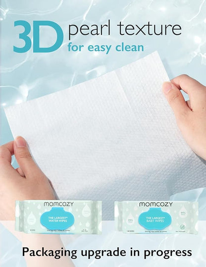 Momcozy Water Baby Wipes-Extra Large Size Design, 99% Water Based Wipes, Unscented & Hypoallergenic, Cleansing & Moisturizing Baby Wipes for Sensitive Skin, 12 Flip-Top Packs (720 Wipes Total)