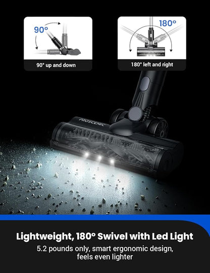 Proscenic Cordless Vacuum Cleaner, Wet/Dry Mop Combo, 45Kpa Suction, 50Mins Runtime, Silver