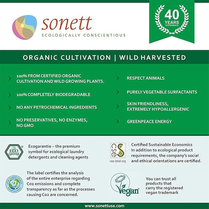 Sonett Organic Laundry Powder Detergent for Colors 42oz / 1.2kg - With organic vegetable oil soap, without enzymes, GMO-free.Suitable for all coloured and white textiles made from cotton, linen, hemp.