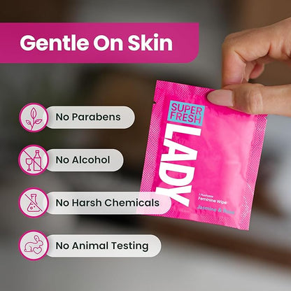 Super Fresh Lady Parts Feminine Wipes Flushable pH Balanced Wet Wipes for Women Safe for Privates Body Booty and Face Perfect for Travel Daily Intimate Hygiene Stay Fresh Anywhere Pack of 20 Wipes
