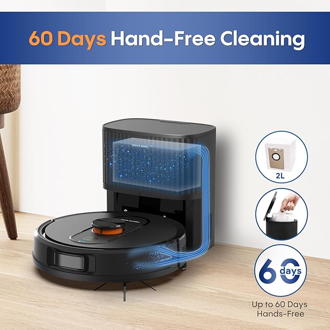 Robot Vacuum and Mop,5000Pa Robotic Vacuum Self Emptying,60 Days Hands-Free, 3-in-1 LiDAR Robot Vacuum Cleaner,Wi-Fi/App/Alexa,Perfect for Pet, Hard Floors, Carpet