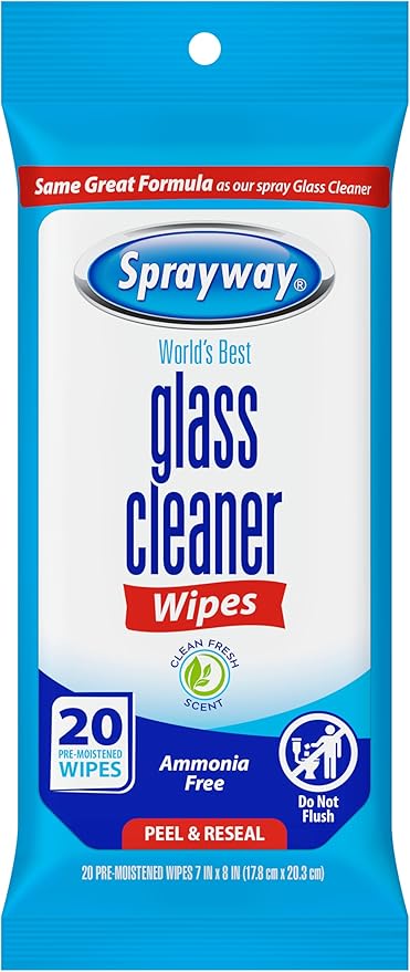 Sprayway Glass Cleaner Wipes, 20ct, Pack of 6 | On-the-Go Resealable Package, Pre-Moistened | Original Ammonia-Free Formula | Removes Fingerprints, Dust, Dirt | All Glass Surfaces