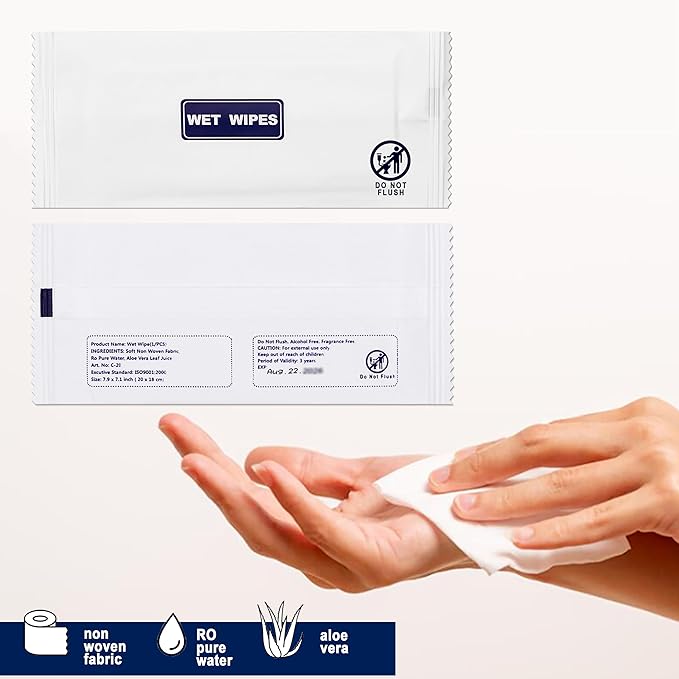 200 Pack Wet Wipes Individually Wrapped, Individual Hand Wipes, Unscented Travel Wipes, Clean Hands Quickly, Wet Wipes Bulk for Homeless, Suitable for Restaurant, Wedding, Barbecue, Blue