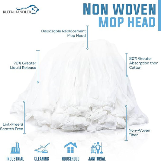 KLEEN HANDLER Disposable Industrial Mop Head Replacement, Non-Woven Cut End Floor Cleaning Wet Mop Head Refill (Pack of 3)