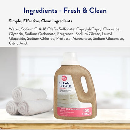The Clean People Liquid Laundry Detergent - Recyclable Packaging, Stain Fighting - Ultra Concentrated, Laundry Soap - Spring Scent, 50 fl oz (2 Pack)