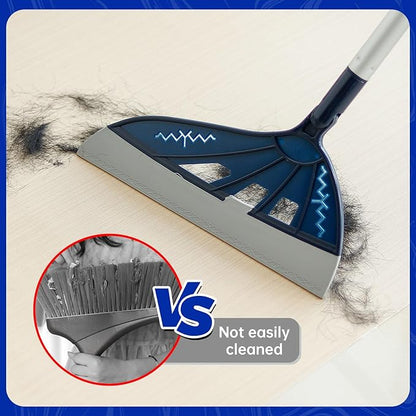 Magic Air Broom Household Silicone Broom for Floor Cleaning, Multifunctional Floor Squeegee with 60’’ Aluminum Adjustable Handle, Pet Hair for Glass, Fine Dust, Hair, Liquids (Blue)