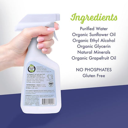 FIT Organic Fruit and Vegetable Wash, Spray Bottle, White, Clear, 12 Fl Oz 2 Pack