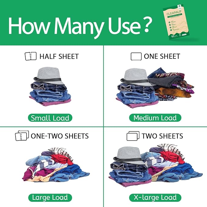 CLEARALIF Laundry Detergent Sheets, Unscented, 64 Load, CLEARALIF Laundry Detergent Strips Eco Friendly & Hypoallergenic
