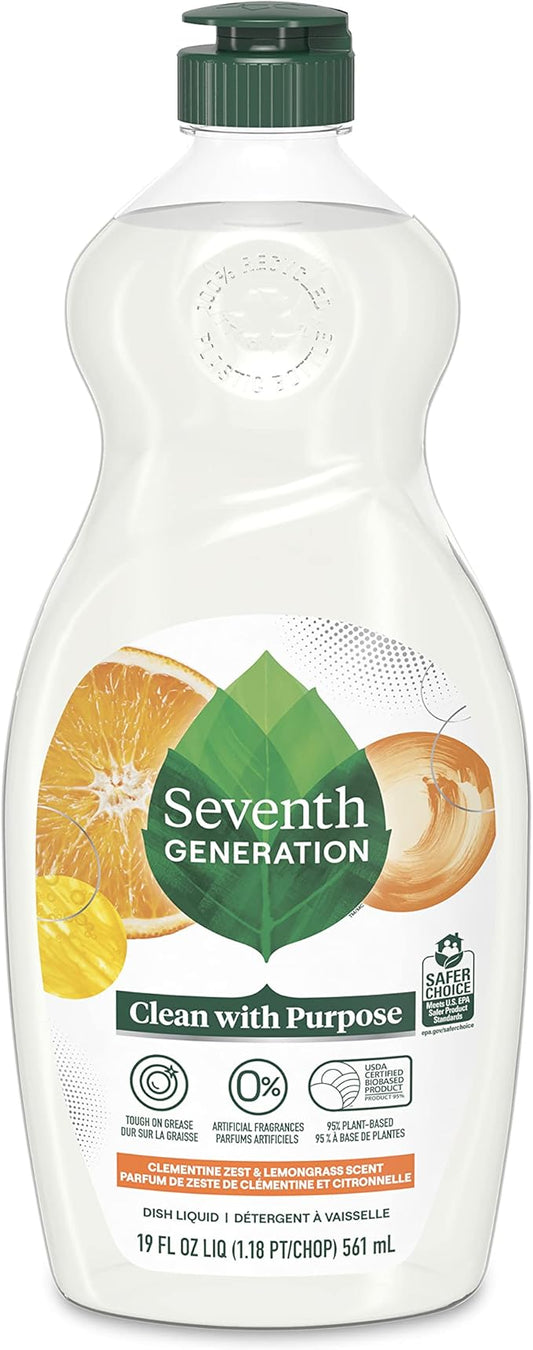 Seventh Generation Dish Liquid Soap Clementine Zest Lemongrass Dishwashing Soap Liquid Soap 19 oz