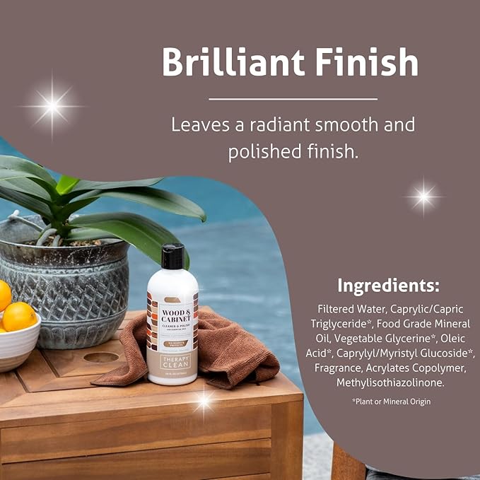 Therapy Wood Polish Bundle with Microfiber 16 oz. - Wood Furniture Polish, Best Furniture Cleaner - Almond Scent - Cleaner, Cabinet and Table Restorer, Natural Conditioner