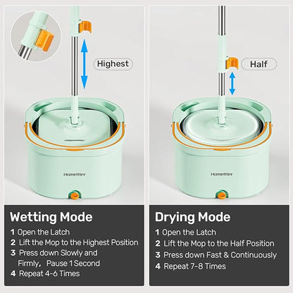 Spin Mop and Bucket Set with Detachable Inner Mop Bucket, Mops and Buckets for Floor Cleaning Includes 4 Replaceable Thick Microfiber Mop Pads