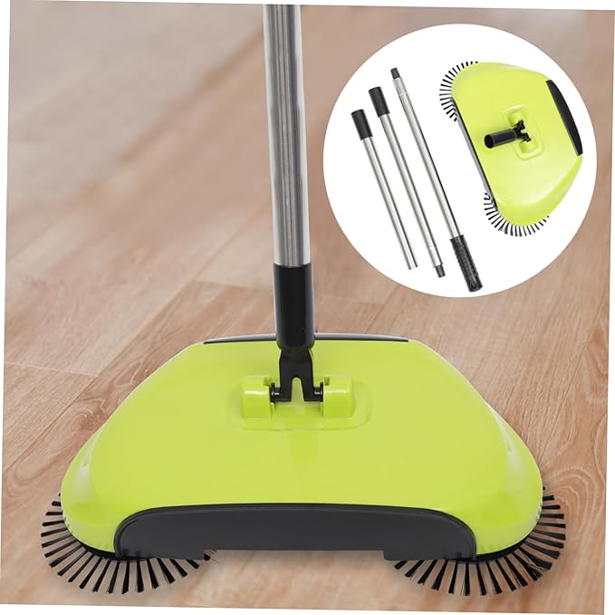 Multi Function Hand Push Sweeper with Dustpan and Trash Bin Rotating Floor Cleaning Mop for Easy Household Cleaning Green
