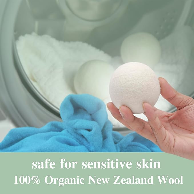 Organic Wool Dryer Balls for Dryer - XL Reusable Fabric Softener Ball for Wrinkle-Free Clothes - Time Saving Handmade Wool Laundry Balls for Dryer (White - 4 Pack)