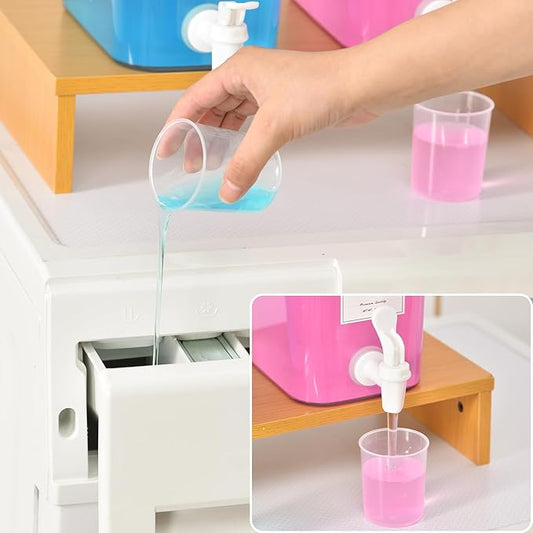 Liquid Laundry Detergent Dispenser Set with Shelf and Bamboo Lids for Laundry Room Organization and Storage - 2 Pack 90 oz Laundry Containers for Laundry Soap, Fabric Softener