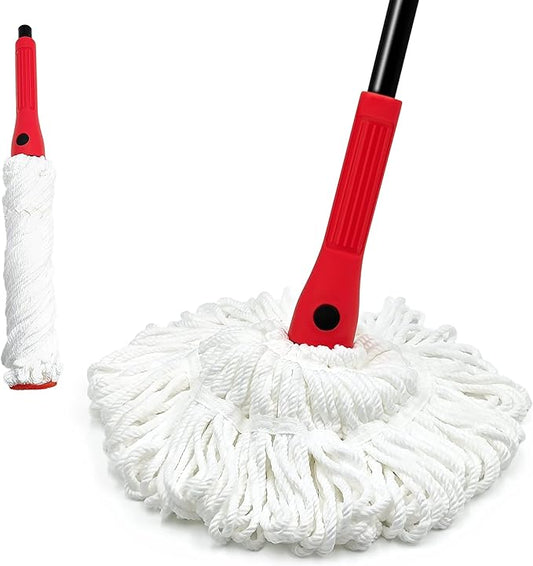 Self Wringing Mop with 2 Washable Heads, JEHONN Wet for Floor Cleaning Heavy Duty, Upgraded 57.5 inches Long Handle Twist Mop for Hardwood Vinyl Tile Marble Laminate Home Office Kitchen (Red)