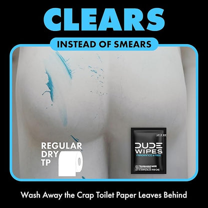 DUDE Wipes - On-The-Go Flushable Wipes - 2 Pack, 60 Wipes - Unscented Extra-Large Individually Wrapped Adult Wet Wipes - Vitamin E & Aloe - Septic and Sewer Safe