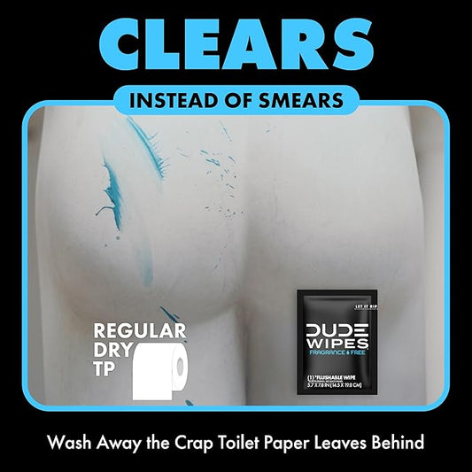 DUDE Wipes - On-The-Go Flushable Wipes - 2 Pack, 60 Wipes - Unscented Extra-Large Individually Wrapped Adult Wet Wipes - Vitamin E & Aloe - Septic and Sewer Safe