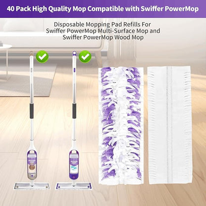 40 Pack Disposable Mopping Pads Refills for Swiffer PowerMop Multi-Surface & Wood Mops, Spray Clean Pads Replacement for Floor Cleaning（Purple Without Handle）