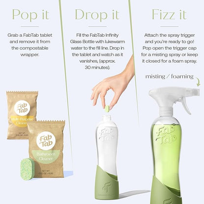 Tablet Cleaner, Multi-Purpose & Bathrom Cleaner for Eco-Concious Cleaning, Non Harmful & Chemical-Free Formula, Convenient Refills with 2 Glass Bottles, Luxury Hotel Scent (6 Refill Tablets)