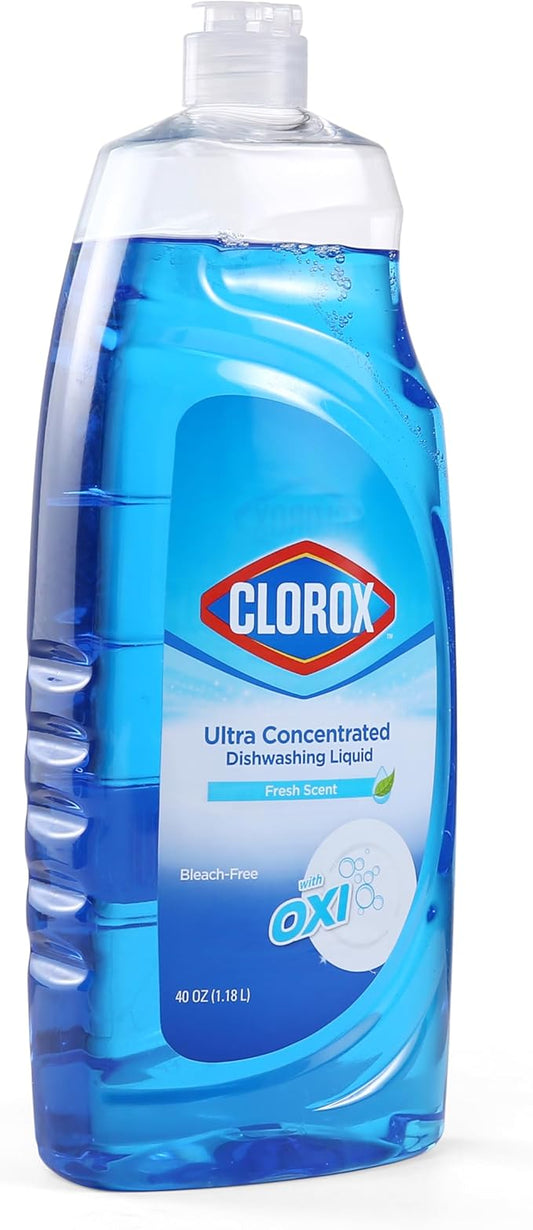 Clorox Liquid Dish Soap with Oxi in Fresh Scent, 40 Fl Oz | Bleach-Free Dishwashing Liquid Powers Through Grease to Wash Dishes and Clean | Ultra Concentrated Clorox Dishwashing Soap