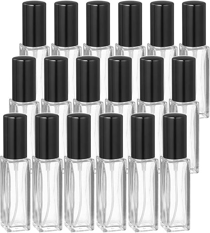 uxcell 8ml Glass Mini Perfume Bottles, 20Pcs Fine Mist Bottles Refillable Empty Mini Spray Bottles with Aluminized Nozzle for Perfume, Travel Liquid, Essential Oil (Clear/Black)