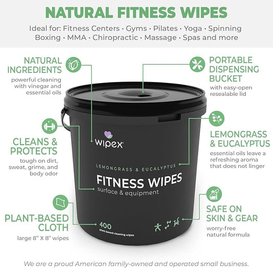 Wipex Gym Wipes for Equipment Bundle - Get 3 Buckets (1) Lemongrass, (1) Lavender, (1) Sanitizing BZK Plant-Based Fitness Equipment Wipes, Clean Surfaces & Mats, Safe Gym Cleaner, 400 Ct (Pack of 3)