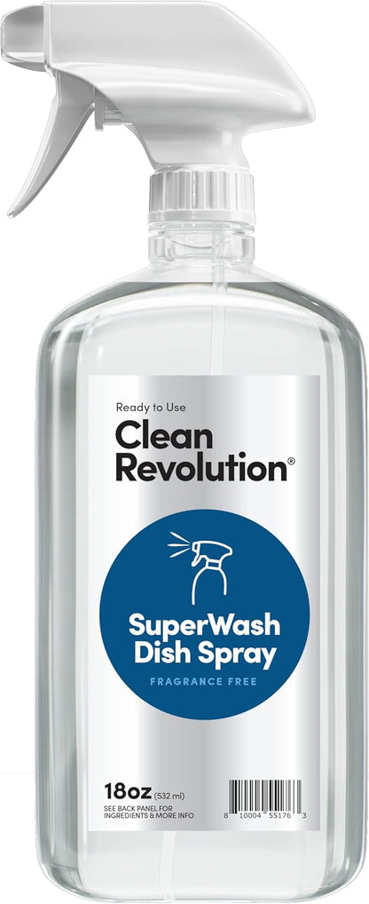 Clean Revolution Dish Spray, Powerful Formula Cuts Through Grease, Compatible with Dawn Powerwash Sprayers and Foamers, Fragrance Free, 18 Fl Oz