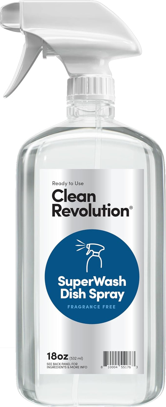Clean Revolution Dish Spray, Powerful Formula Cuts Through Grease, Compatible with Dawn Powerwash Sprayers and Foamers, Fragrance Free, 18 Fl Oz