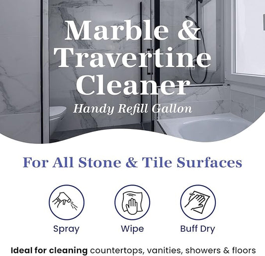 InterCare Marble and Travertine Cleaner, Natural Stone & Terrazzo Liquid Cleaner, Shower & Tile Surface Care, Floor, Walls & Countertop Cleaner and Degreaser, Refill Gallon