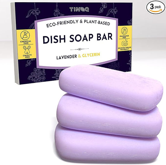 3 Dish Soap Bars - Lavender with Organic Ingredients, Skin Safe, Chemical Free, Eco Friendly Packaging