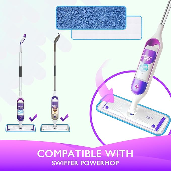 Reusable Power Mop Refill Pads for Swiffer Power Mop Starter Kit - Swifter Powermop Pads Refills - Multi-Surface & Wood Mopping Pad Refill for Floor Cleaning - Washable Microfiber Pad, 4 Pack
