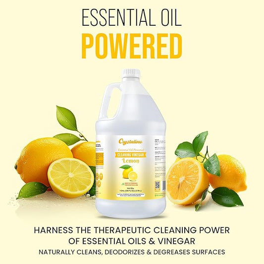 Lemon Essential Oil Vinegar (1 Gallon) for Cleaning, Distilled White Vinegar for Cleaning Purpose, Vinagre Blanco, Vinger (128 Fl Oz (Pack of 1), Lemon)