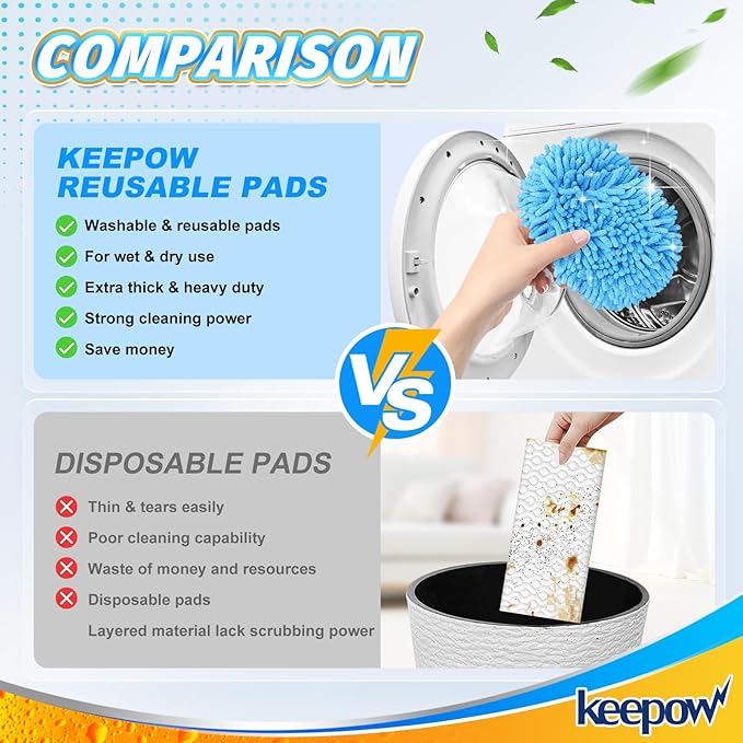 KEEPOW 2+6 Pack Reusable Wet Pads Refills Compatible with Swiffer Sweeper Mop, Microfiber Wet Mopping Cloths for Hardwood Surface Floor Cleaning, Washable Mop Pads & Dry Sweeping Cloths