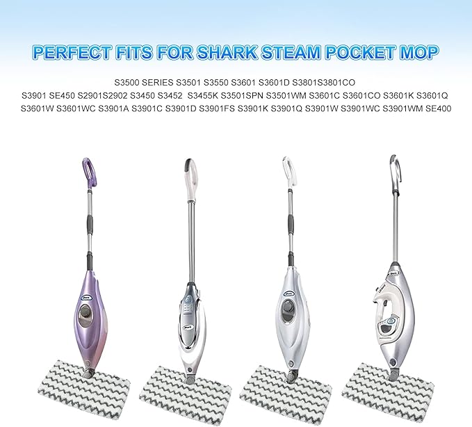 Steam Mop Replacement Pads for Shark Steam Mops S3500 Series S3501 S3601 S3550 S3901 SE450 S3801CO S3601D S2901 S2902 Shark Steam Pocket Mop, Microfiber Reusable Steam and Scrub Pads for Floor Clean