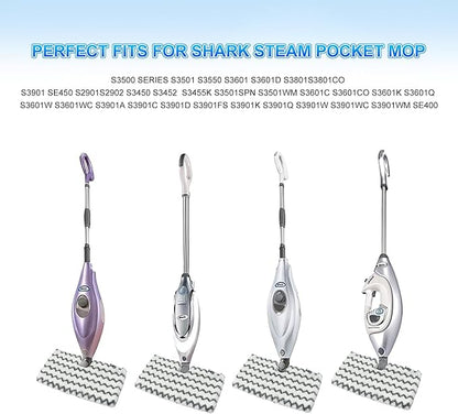 Steam Mop Replacement Pads for Shark Steam Mops S3500 Series S3501 S3601 S3550 S3901 SE450 S3801CO S3601D S2901 S2902 Shark Steam Pocket Mop, Microfiber Reusable Steam and Scrub Pads for Floor Clean