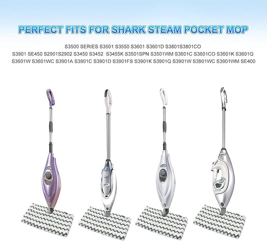 Steam Mop Replacement Pads for Shark Steam Mops S3500 Series S3501 S3601 S3550 S3901 SE450 S3801CO S3601D S2901 S2902 Shark Steam Pocket Mop, Microfiber Reusable Steam and Scrub Pads for Floor Clean