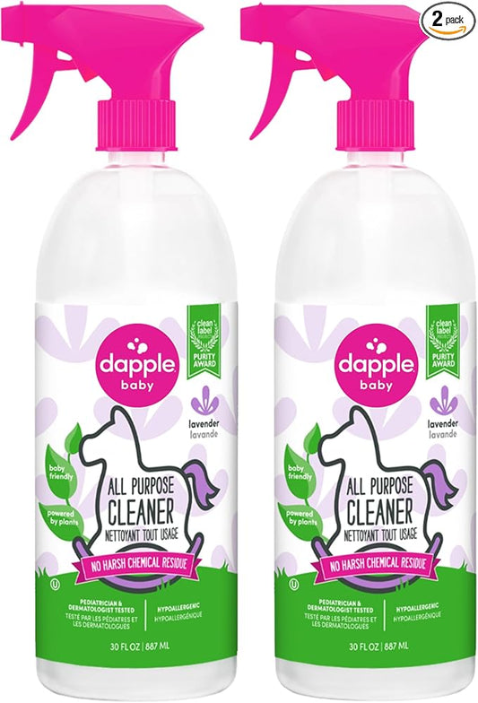 Dapple Baby All Purpose Cleaning Spray, Hypoallergenic for Toys, High Chairs, Swings, Counters, Powered by Plants, 1 Pump Included, Lavender, 30 Fl Oz (Pack of 2)