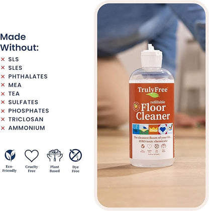 Floor Cleaner Kit - Plant-Based Mopping Solution (16oz Reusable Empty Bottle + Two Pouches, 3oz ea.) - DIY All-Surface Cleaner for Hardwood, Tile, Wood & Concrete
