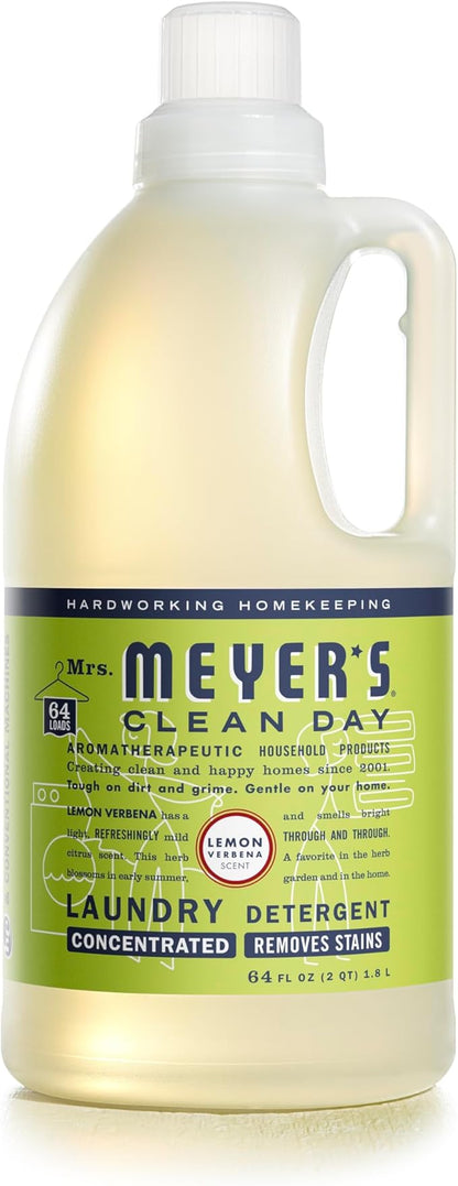 MRS. MEYER'S CLEAN DAY Liquid Laundry Detergent, Biodegradable Formula Infused with Essential Oils, Lemon Verbena, 64 oz (64 Loads)