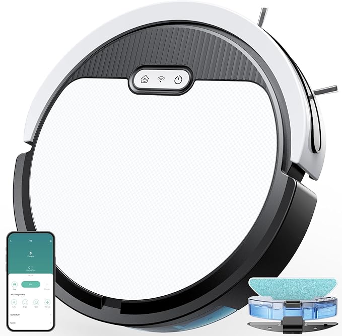 V3 Robot Vacuum and Mop Combo,KIPVVO 3-in-1 Ultra Thin Self-Charging Automatic Robot Vacuum Cleaners with 5000Pa Strong Suction,120mins Runtime,WiFi/App/Remote Control for Hard Floors,Pet Hair,Carpets