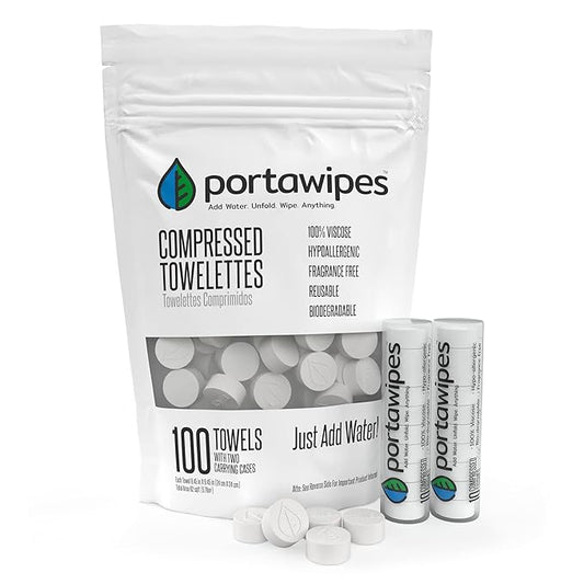 Coin Tissues | 100 Pack with 2 Carrying Cases | Toilet Paper Tablets | Compressed Towels | Expandable Wipes | Soft & Odor Free