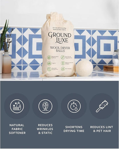 GroundLuxe Premium New Zealand Wool Dryer Balls - 100% Organic, Hand-Felted, Reusable, Reduce Drying Time - Set of 6 for Natural Fabric Softening, Wrinkle & Static Reduction