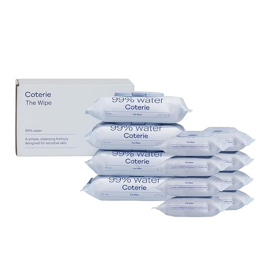 Coterie Baby Wipes for Sensitive Skin, Plant-Based & Plastic-Free Fibers, 99% Water, Hypoallergenic, pH Balanced, Unscented, Clean and Gentle Baby Essentials, 4 Standard Packs and 8 Travel Size Packs