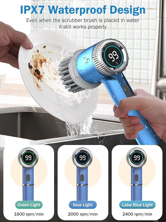 Electric Spin Scrubber,Cordless Electric Scrubber Electric Cleaning Brush with 3 Speeds shower cleaner,Battery Level Display 5 Replaceable Brush Heads,Cleaning Brush for Sink Bathroom Tub Floor Window