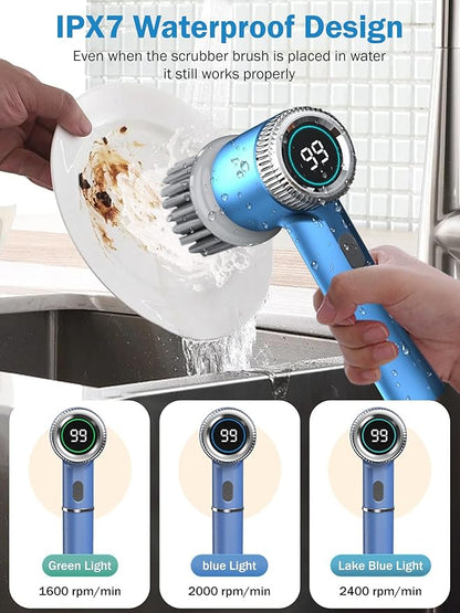 Electric Spin Scrubber,Cordless Electric Scrubber Electric Cleaning Brush with 3 Speeds shower cleaner,Battery Level Display 5 Replaceable Brush Heads,Cleaning Brush for Sink Bathroom Tub Floor Window