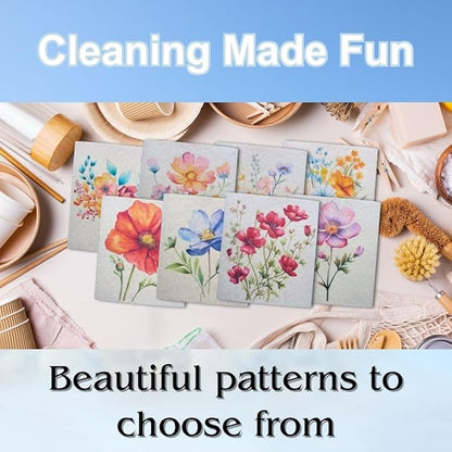 Swedish Dishcloths - Ecofriendly Reusable Paper Towels, Biodegradable Dish Cloths - Cellulose Sponge Dish Cloths for Washing Dishes - 8 Pack (Floral)