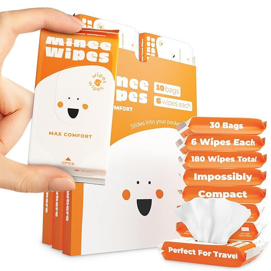 Impossibly Compact Travel Wipes with Natural Extracts - Skin-Friendly Wet Wipes, Hypoallergenic & Unscented for Adults, Kids & Baby Care - 30 Pack Total 180 Wipes