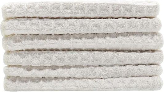 Microfiber Kitchen Cleaning Cloth Thick Dish Rags Waffle Weave Washcloths Dish Cloths Ultra Absorbent Odor Free 12inch X 12inch 6 Pack Beige