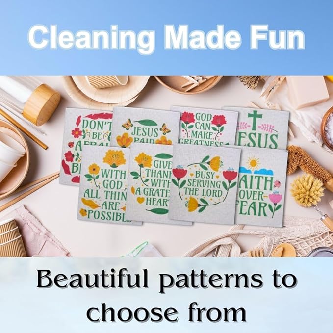 Swedish Dishcloths - Ecofriendly Reusable Paper Towels, Biodegradable Dish Cloths - Cellulose Sponge Dish Cloths for Washing Dishes - 8 Pack (Christian Messages)